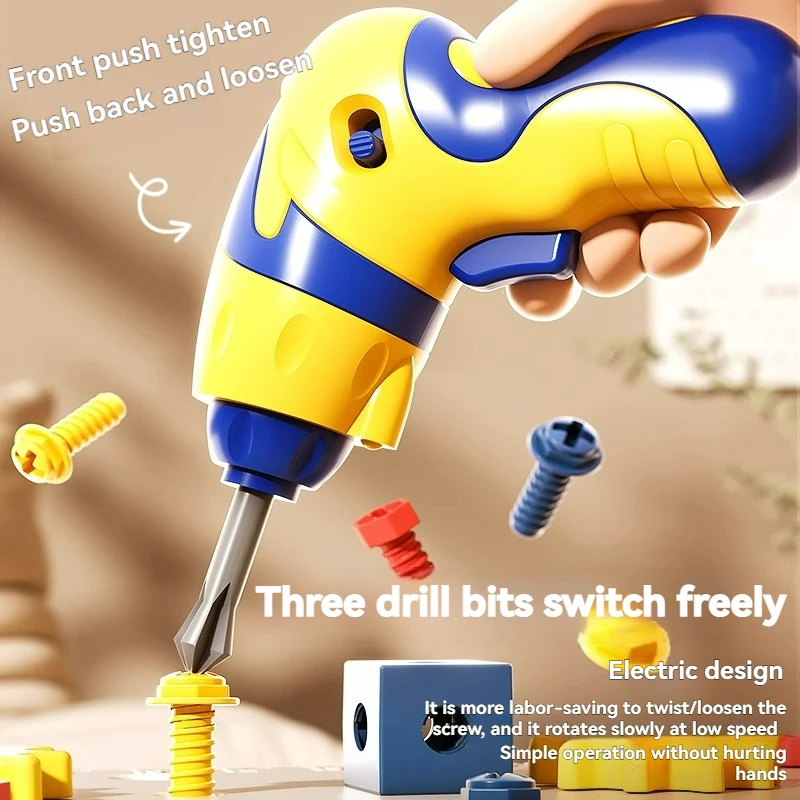 역할 놀이 수리 도구 키트 전기 드릴 톱이있는 어린이 도구 상자 스크루 드라이버 렌치 망치 분해 교육 장난감