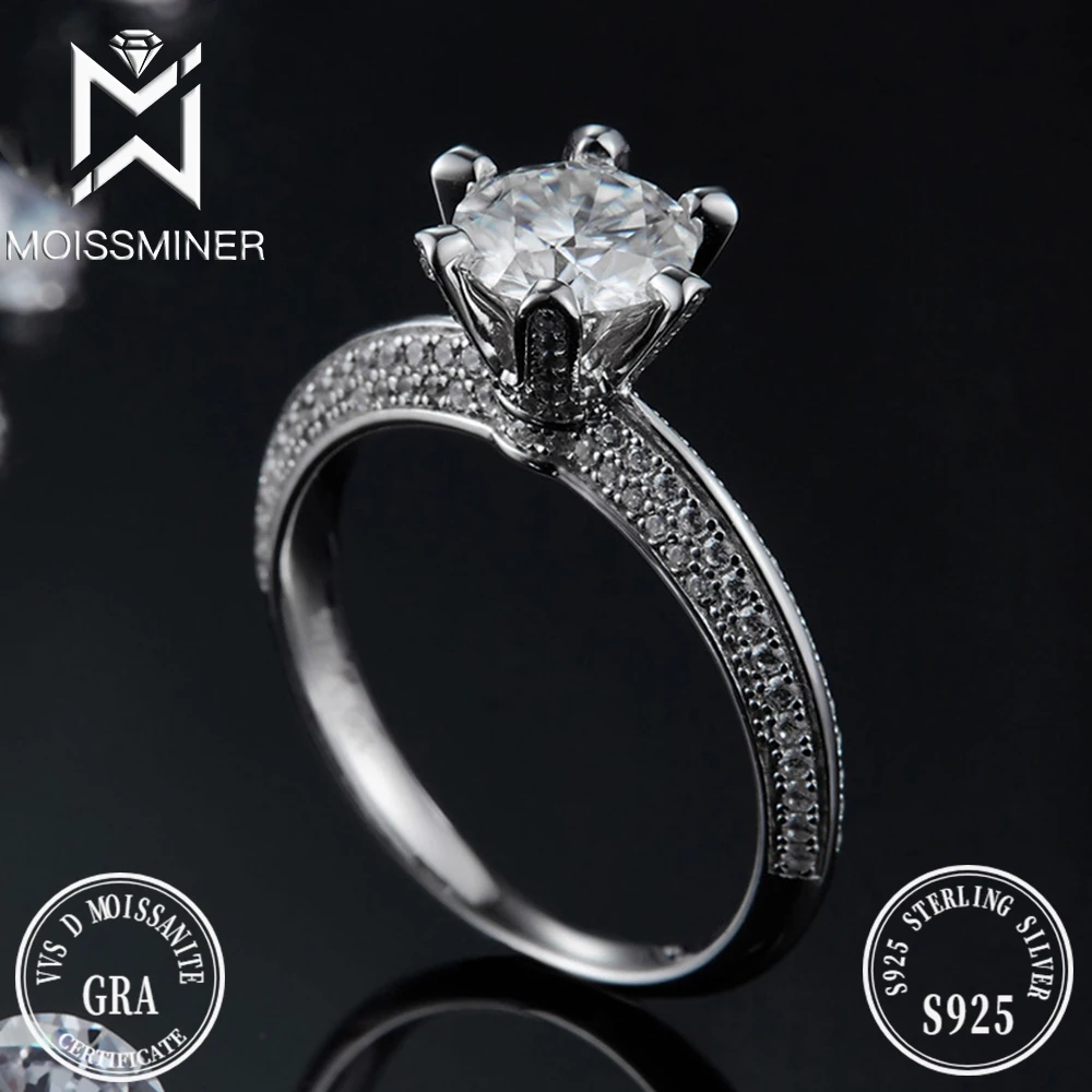 1ct 6 Claw Moissanite Rings For Women S925 Silver Diamond Wedding Ring Finger Jewelry Men Pass Tester Free Shipping moissanite rings for women one row v iced out real diamond finger ring jewelry men high end jewelry pass tester free shipping