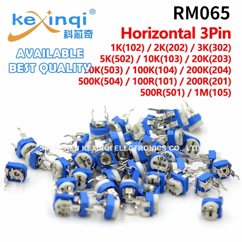 50pcs rm065 rm 065 100 200 500 1k 2k 5k 10k 20k 50k 100k 200k 500k 1m ohm wh06 2 trimpot trimmer potentiometer variable resistor 50pcs RM065 103 Horizontal 1K 2K 5K 10K 20K 50K 100K 1M ohm Trimpot Trimmer Potentiometer variable resistor 103 203 503 104