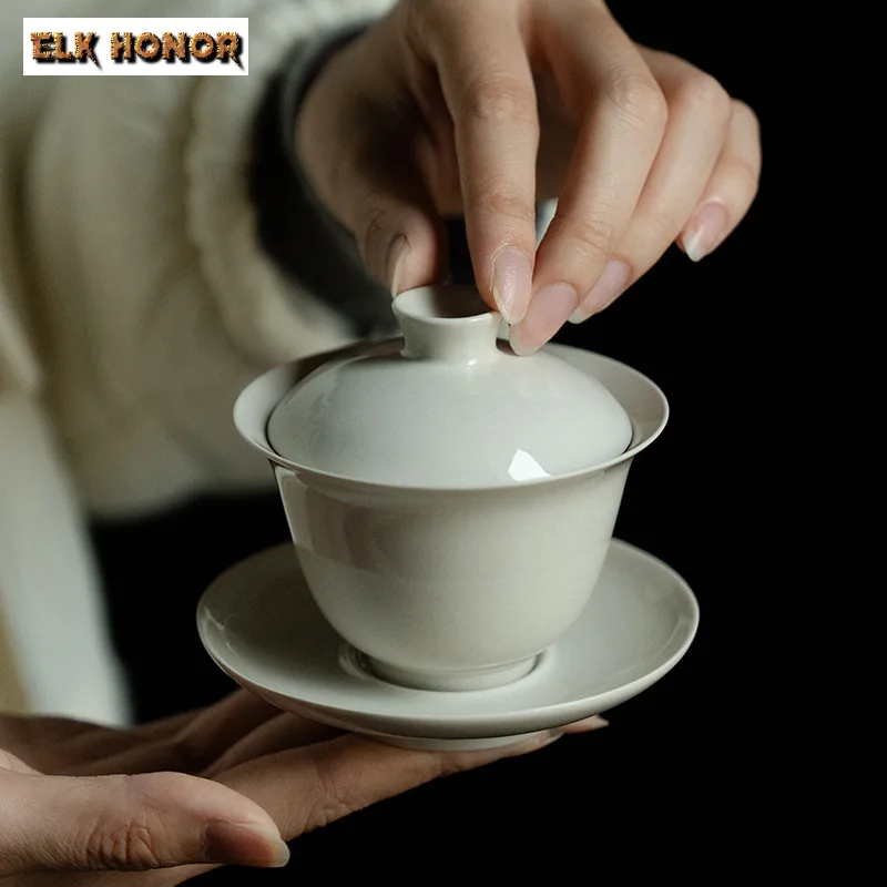 125ML Retro Grass Wood Ash Ceramic Gaiwan Creative Tea Bowl Tea Tureen Household Brewing Cover Bowl Chinese Set Craft