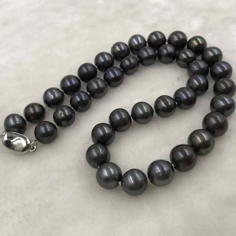 

ELEISPL JEWELRY 17" 10-11MM Black Freshwater Pearl Necklace #498-34-2