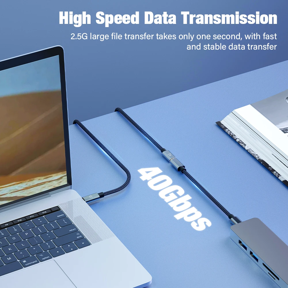썬더볼트 4 USB C 연장 케이블 USB4 확장 40Gbps 데이터 케이블 8K@60Hz PD 5A/100W 타입-C 데이터 와이어 아이폰 15 맥북 프로용