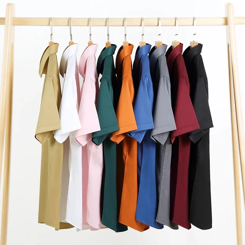 Summer Men's Shirt Non-Ironing Anti-Wrinkle Business Casual Solid Color Elastic Smooth Short Sleeves Work Social Shirt S-4XL