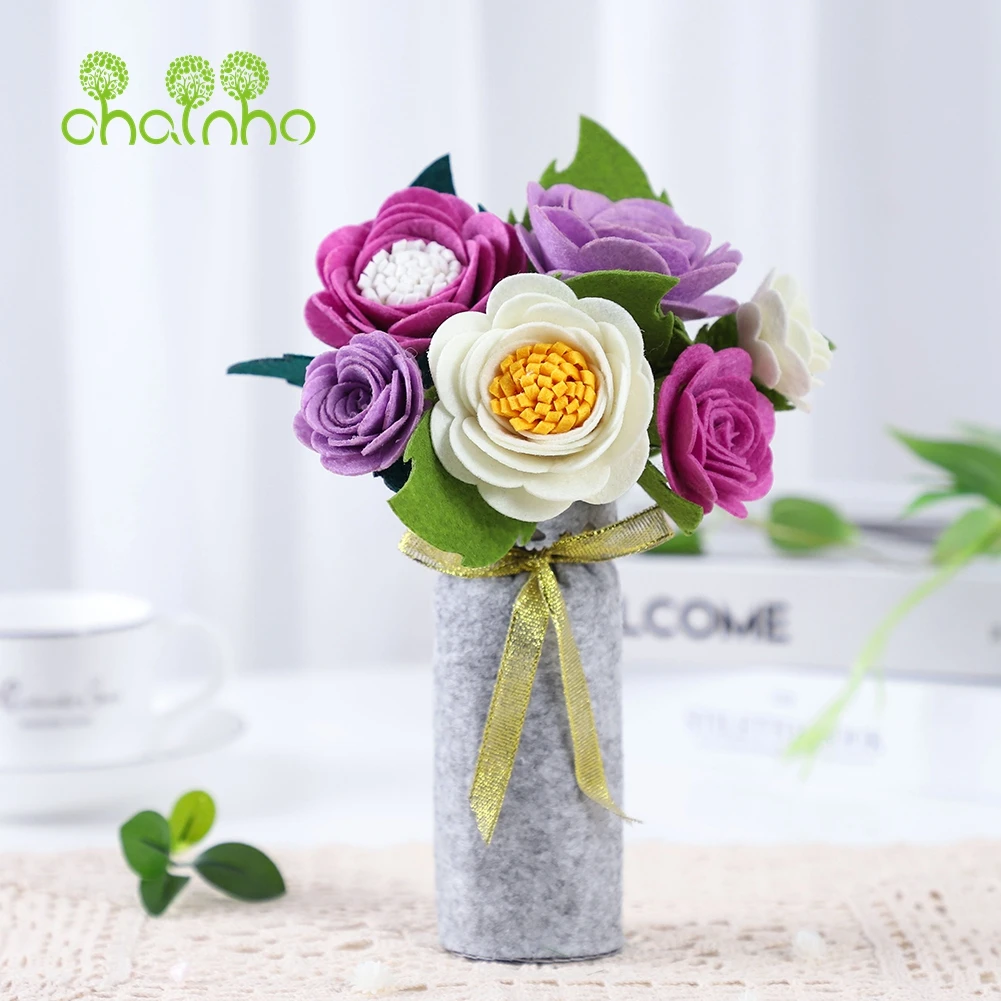 Chainho,DIY Handmade Non-woven Pre-Cut Material Sets,Semi Finished Item,Simulation Floral With Vase Series,6 Designs,25FP7