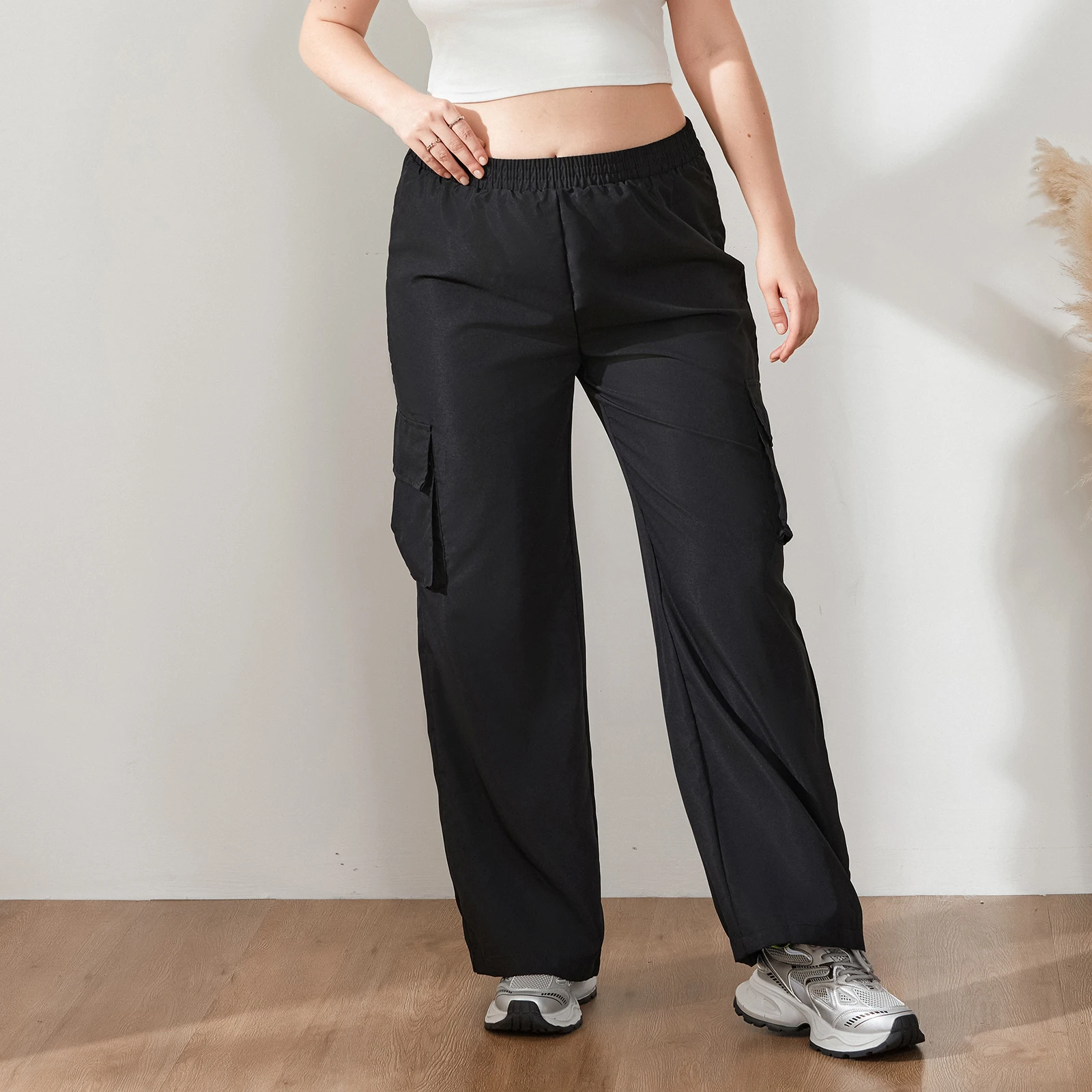 

Women s Casual Pants Plain Color Loose Fit High Rise Straight-Leg Baggy Casual Long Trousers - Comfortable and Stylish