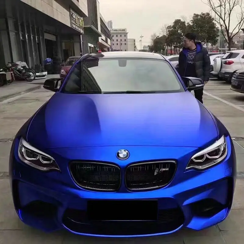 Dark Blue Satin Chrome Vinyl Wrap Stretch Conform Diy Easy To Use Airrelease Adhesive Decal Car