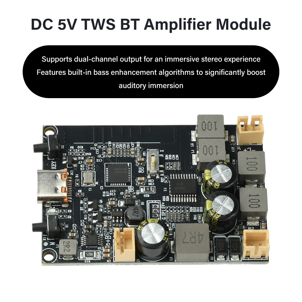 DC 5V TWS Bluetooth-Verstärkermodul 2X10W Dual-Kanal mit Bass-Verstärkung Typ-C Verstärkerplatine für DIY-Audio-Projekte – Detail 5