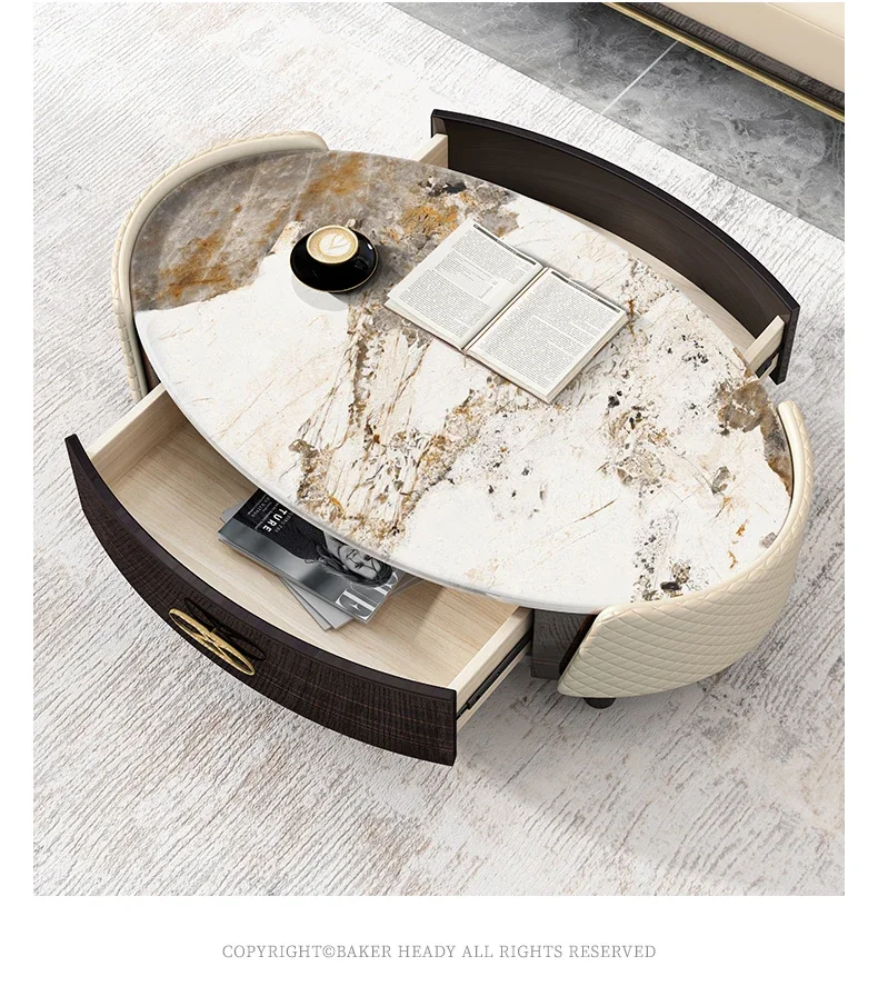 

Luxury coffee table oval combination stores high-grade Italian luxury rock table, living room, post-modern high-grade coffee tab