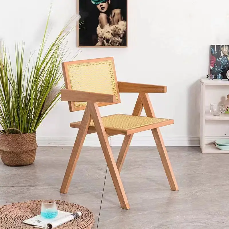 

Vine Woven Solid Wood Chair Household Backrest Japanese Leisure Chair Chandigarh Simple Armchair Chairs Living Room