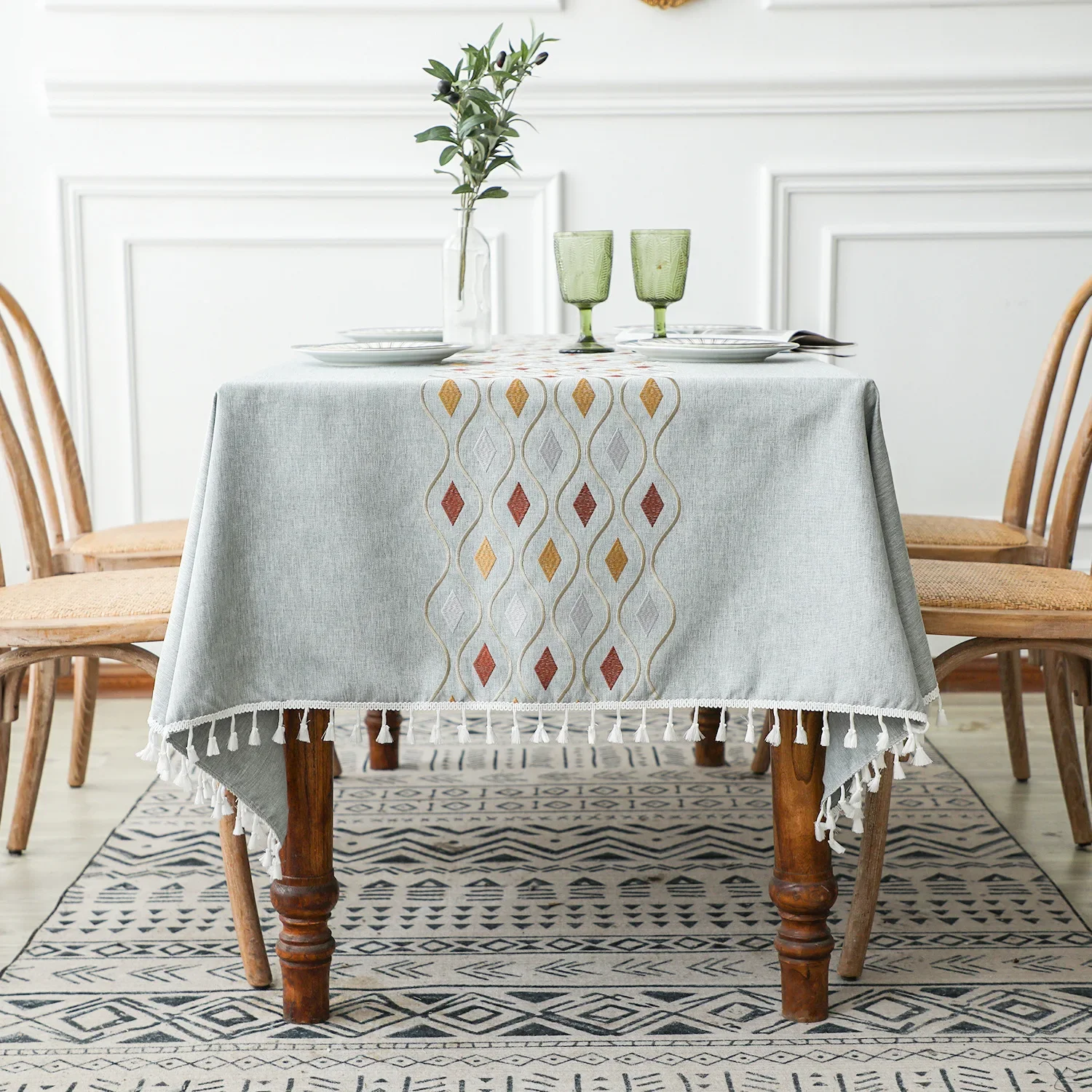 thumbnail image 1 of Mantel impermeable de lino y algodón para mesa de comedor, cubierta rectangular para cocina, café, sin arrugas, color Beige, 1 of 5