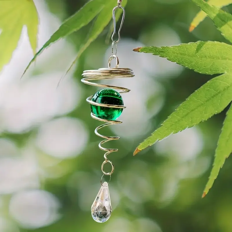 1pc 3D spiral rotation stereo effect, pendant turquoise crystal ball swing sun catcher wind chime rotating garden decoration