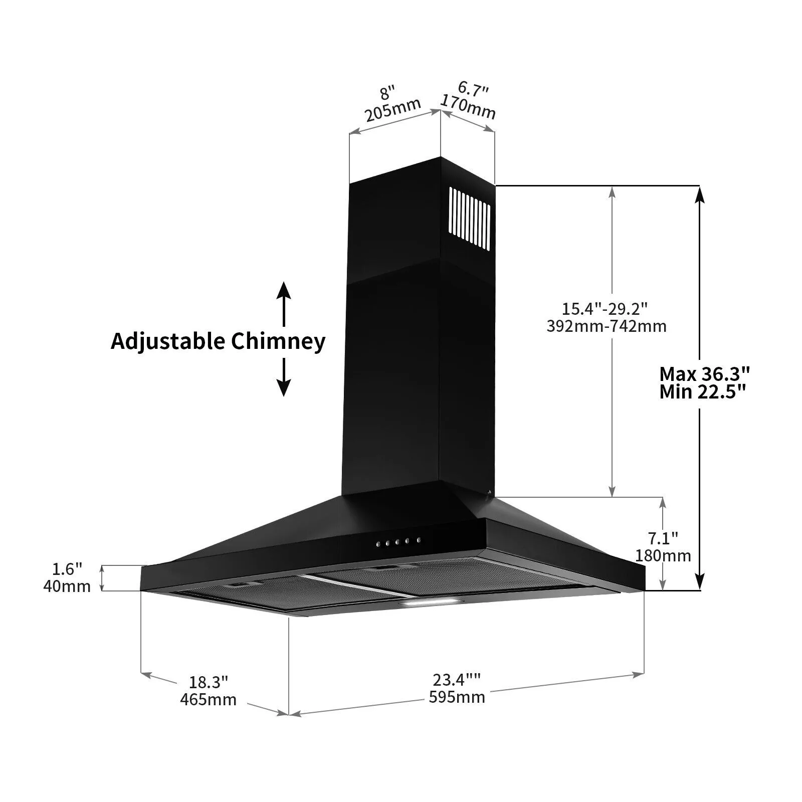 Tieasy 450CFM 24-inch Wall Mount Vent Stainless Steel Fan with LED Light Range Hood USGD1760BPA 5