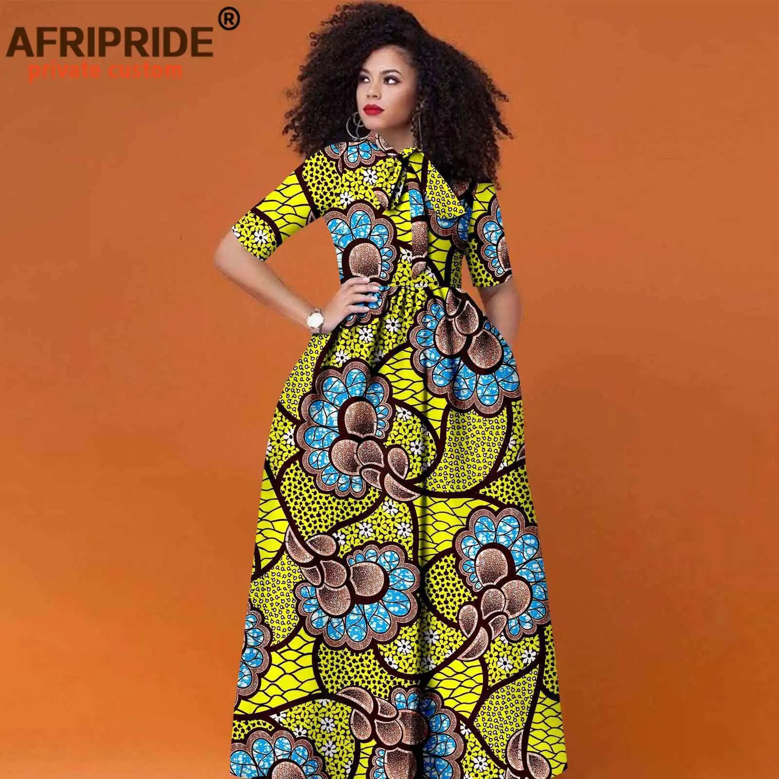 African Dress for Women Half Sleeve High Waist Ankara Attire Maxi Dress Traditional Print Party Outfits