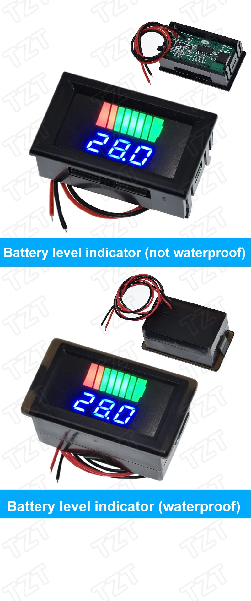 12V-60V Lithium-Batterie-Kapazitätsmesser Tester Autobatterie-Ladezustandsanzeige Blaues LED-Display Tester Voltmeter Wasserdicht – Detail 6