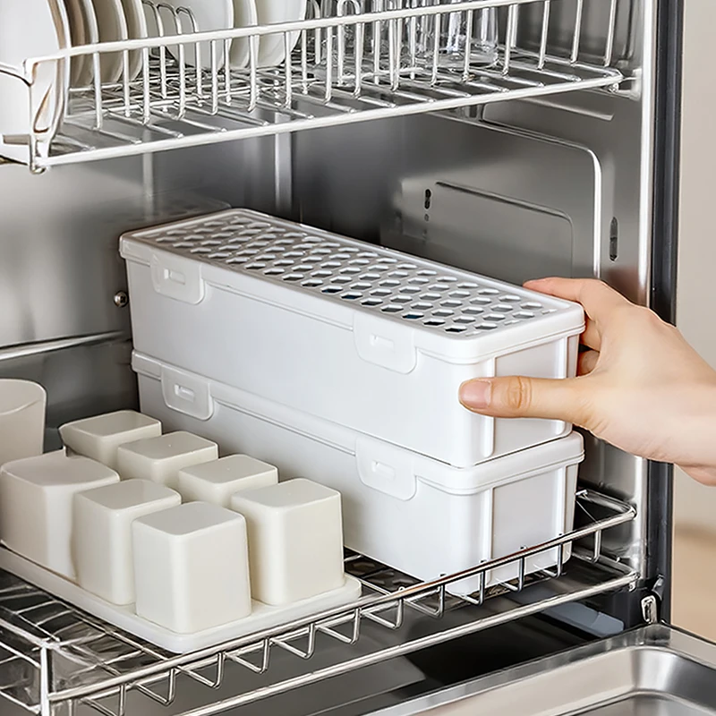 Description Picture 3 of itemPlastic Dishwasher Tableware Cleaning Box with Chopstick Cage Spoon Drain Storage Rack - Kitchen Organizer Storage Basket Bag