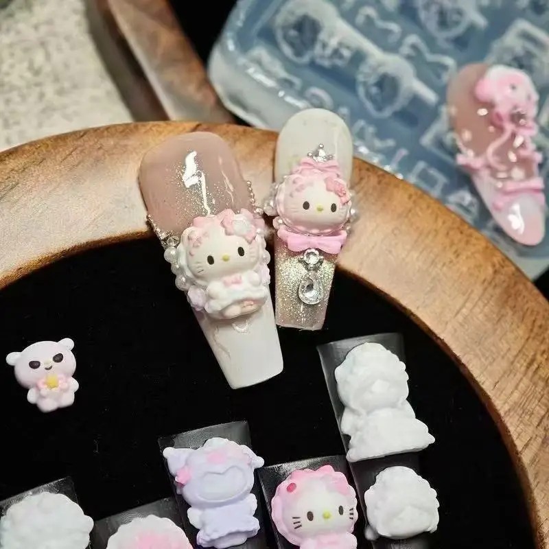 카와이 산리오 마이멜로디 3D 아크릴 네일아트 몰드 액세서리 DIY 나비 리본 토끼 거울 실리콘 템플릿 네일 몰드 참