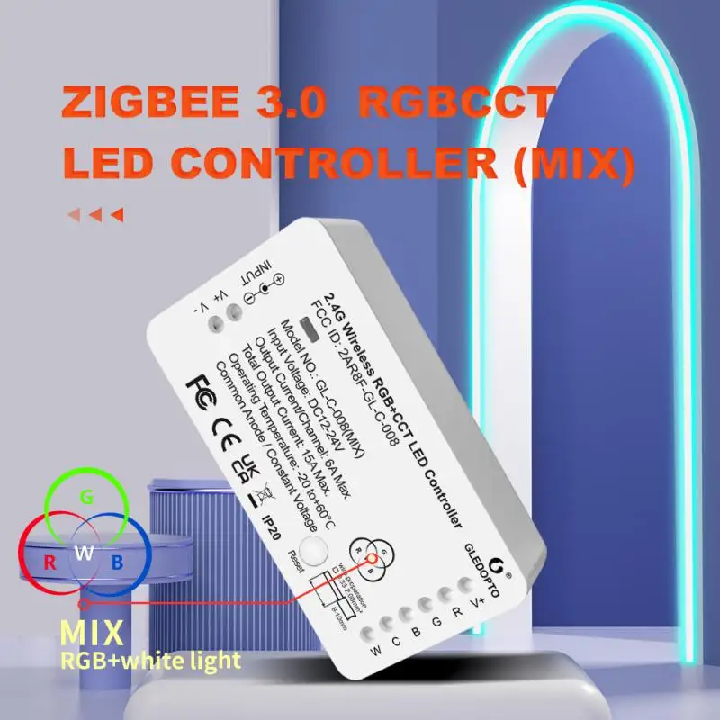 

3.0 DC12-24V RGB+CCT RGBW WWCW Smart LED Strip Controller Voice Control Work with Echo Plus SmartThings