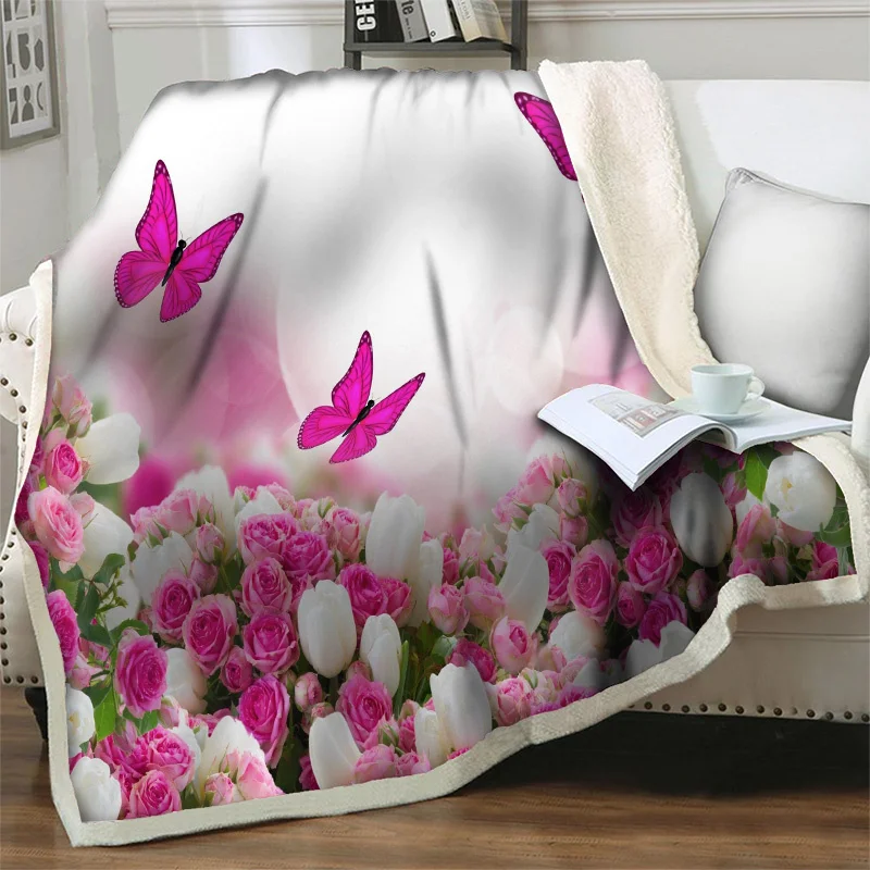 

Dreamlike Floral 3D Blanket Soft Flannel Plush Throw Blankets For Beds Sofa Easy Wash Bedspread Home Decoration Quilts Nap Cover