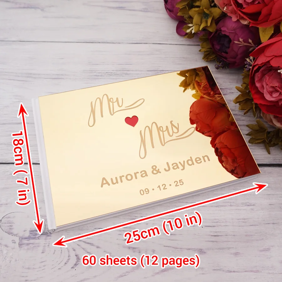 livre de mariage personnalisé avec nom et date joli cœur miroir cadeaux de fête