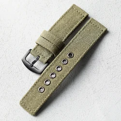 Premium Durable Retro Canvas Strap - Black Green Double - Layer Thick Men's Band - 22mm (Green Black Buckle)