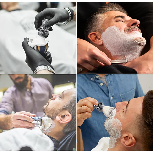 Spazzola da barba per barbiere Spazzola per la pulizia della barba da uomo Ciotola per sapone schiumogeno Strumenti per la rasatura del salone Ciotola da barba Spazzola per capelli Set di spazzole per barba 2