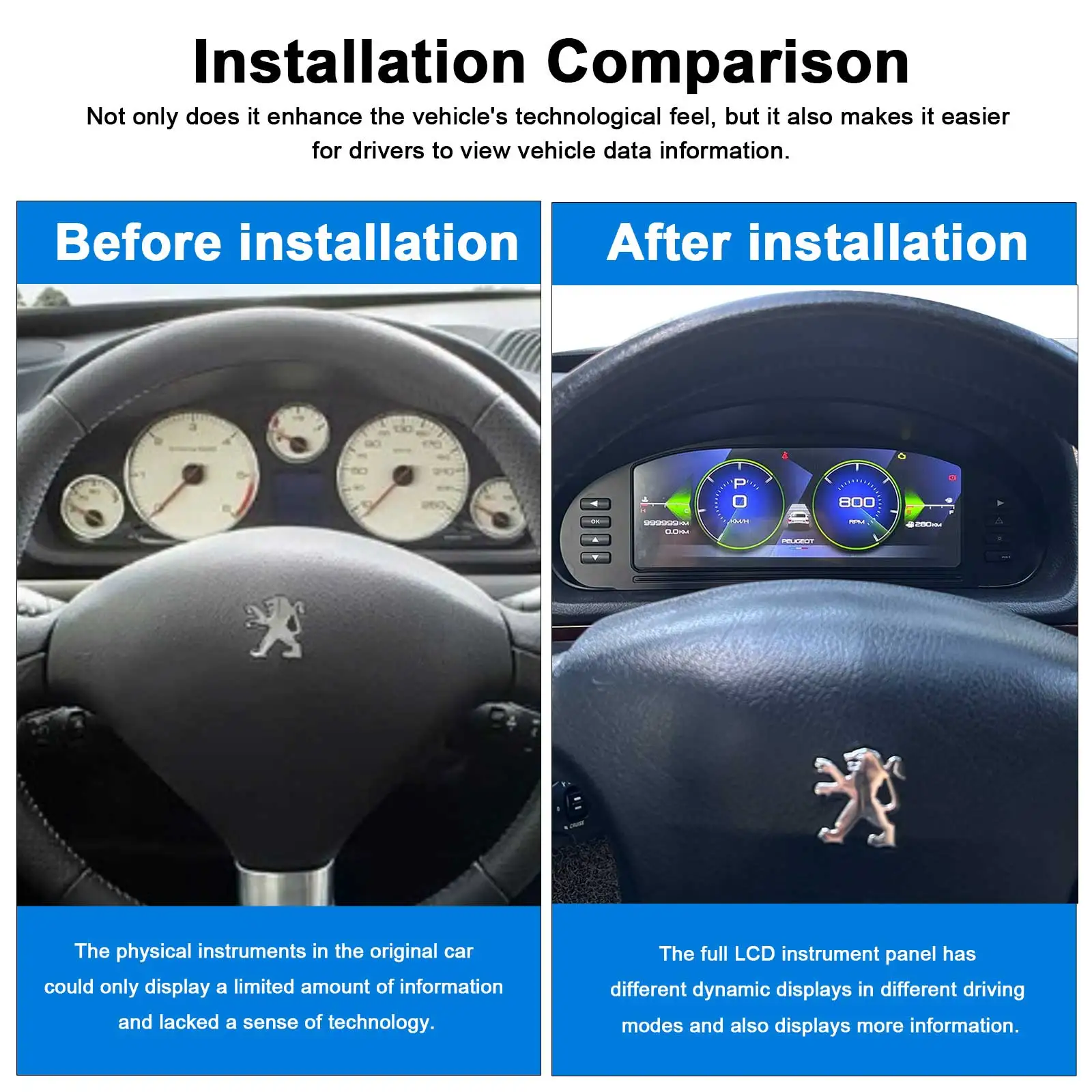 Digital Cluster Dashboard For Peugeot 407 407SW 2004-2010 Dashboard speedometer