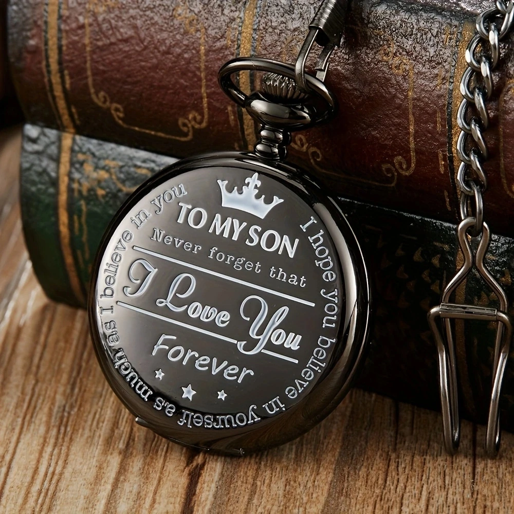 Commemorative gold circular Quartz Pocket Watch as my son's birthday gift Christmas waist chain