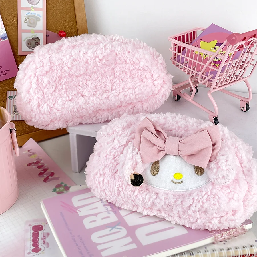 Cute bunny pencil storage bag cartoon pink school supplies pencil case large capacity stationery bag girl storage ornament