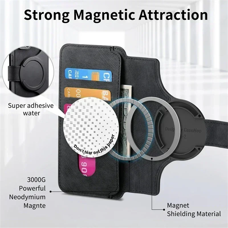 Versatile Magnetic Leather Flip Card Wallet Case with Detachable Design
