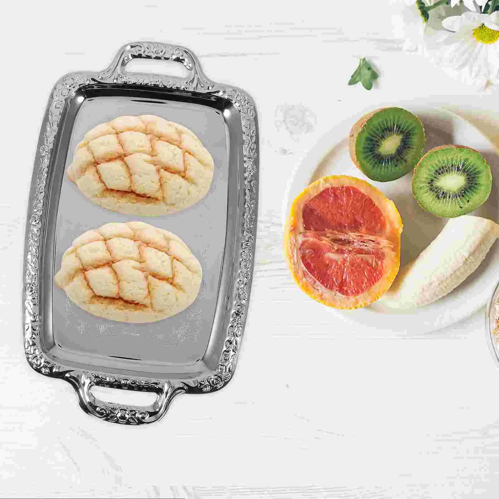 Bread Tableware Storage Silver Retro Decor Living Room Serving Plate Coffee Round Household Footstool Metal Kitchen metal storage tray