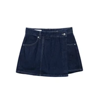 DUOPERI Women Fashion 2 Piece Sets Denim Navy Blue Short Sleeves Shirts & Casual Skirt Skort  Female Chic Shorts Sets - Image 4