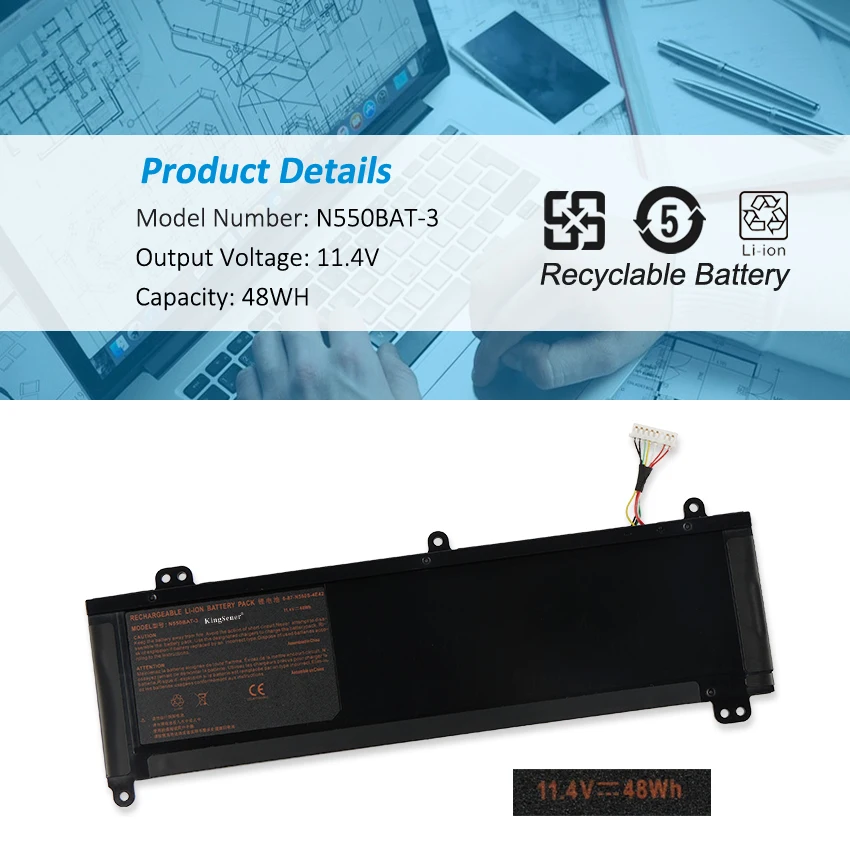 Bateria do Portátil Ajuste para o Netbook N550rc N550rn rc N551 rn rc F57-d1 d2 d3 d4 D5r 687-n550s4e42 11.4v 48wh Kingsener-n550bat3 - Imagem 3