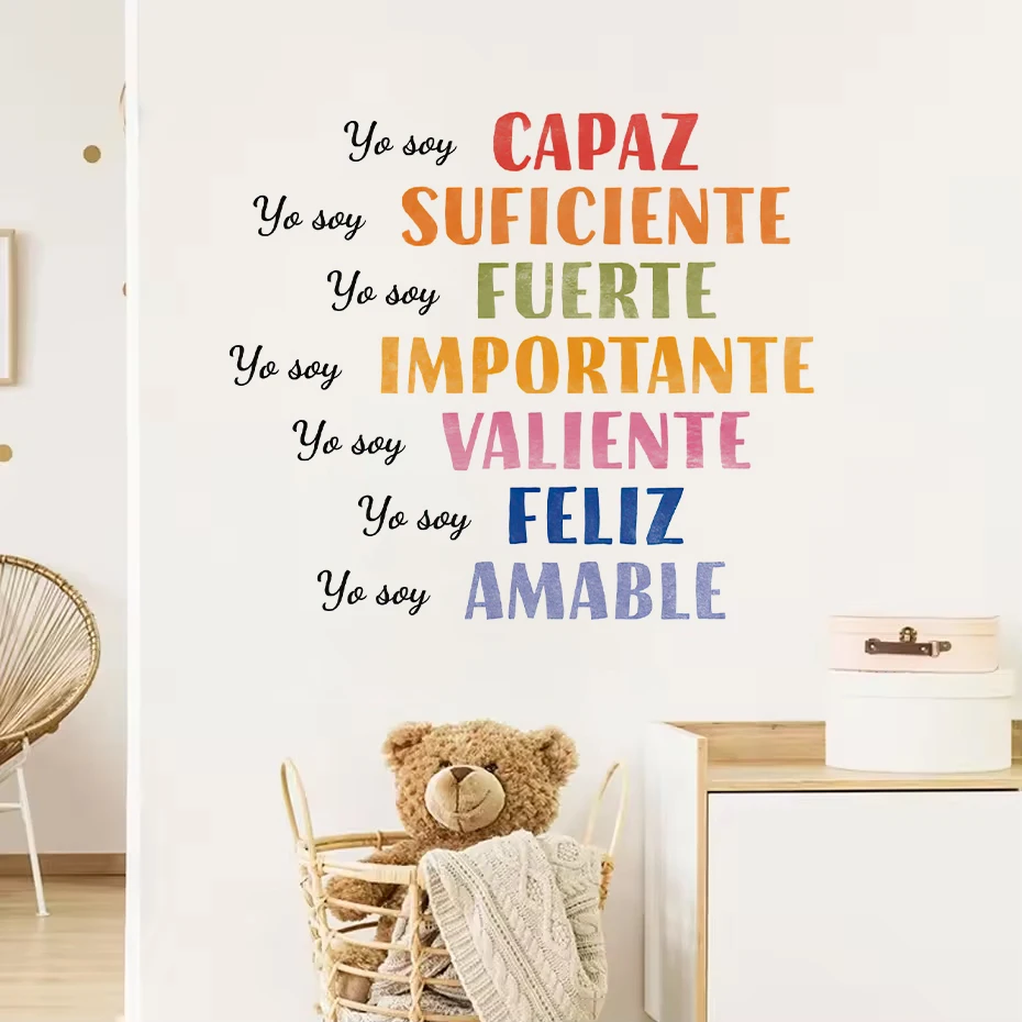 Spanish Yo Soy Rainbow Stars Sun Watercolor Wall Sticker Nursery Child Room Wall Art Decal Kids Room Bedroom Living Home Decor 2