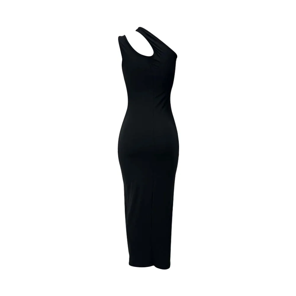 Sexy Black One Shoulder Bodycon Dress Women Tank Strap Elegant Backless Maxi Dresses Summer Evening Party Long Dress Y2k Vestido t shirt dress