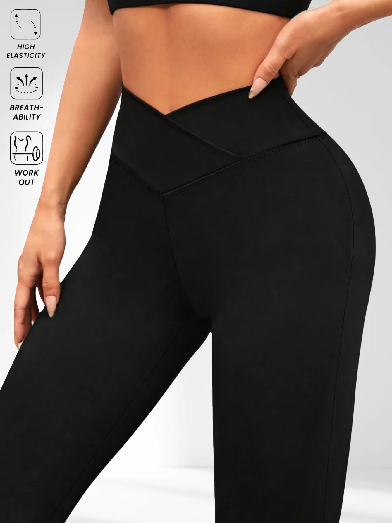 1 solid color high waisted bell bottom pants, sports yoga pants, spring and summer running and fitness bell bottom pants 5