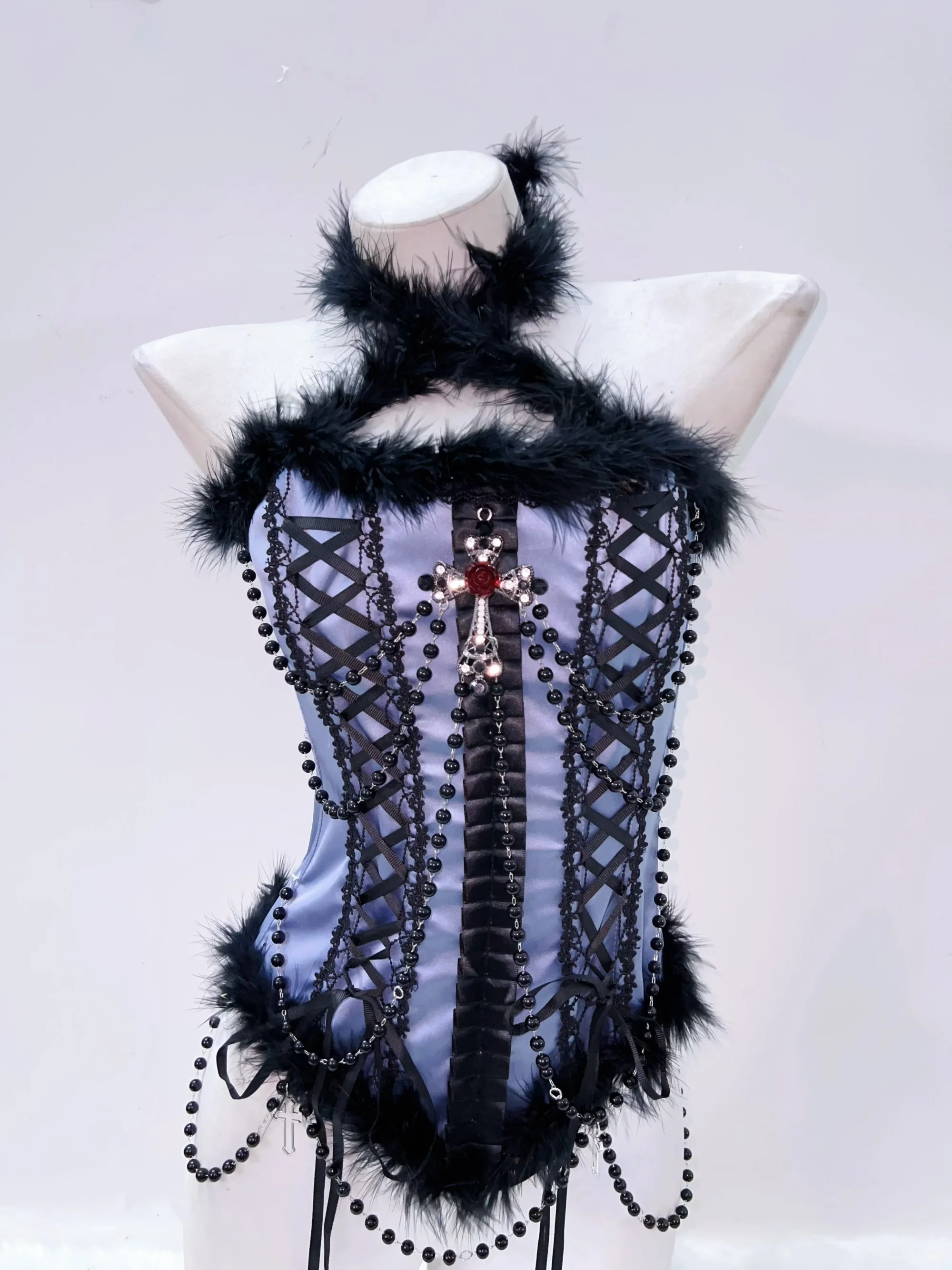 Feather Trim Faux Pearl Bustier Top 5