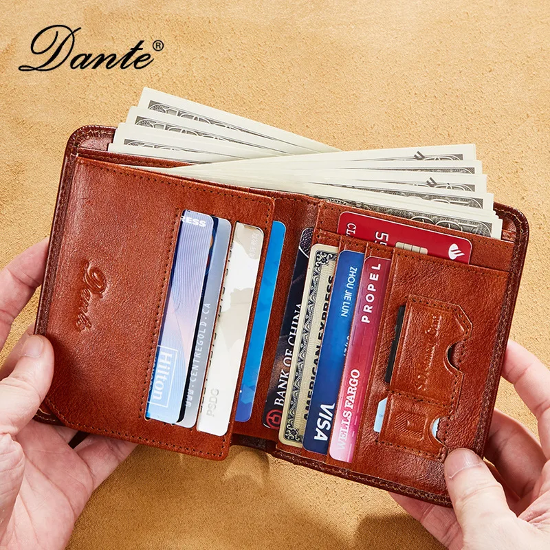 Men's Genuine Leather RFID Blocking Vertical Tri Fold Vintage First Layer Cowhide Wallet