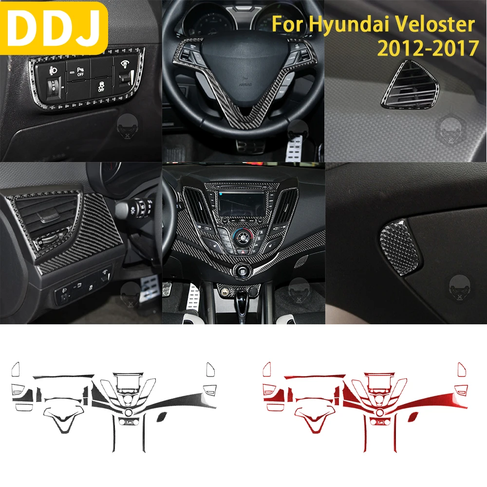 

For Hyundai Veloster 2012-2017 Accessories Carbon Fiber Car Interior Dashboard Set Steering wheel AC CD Vents Panel Trim Sticker