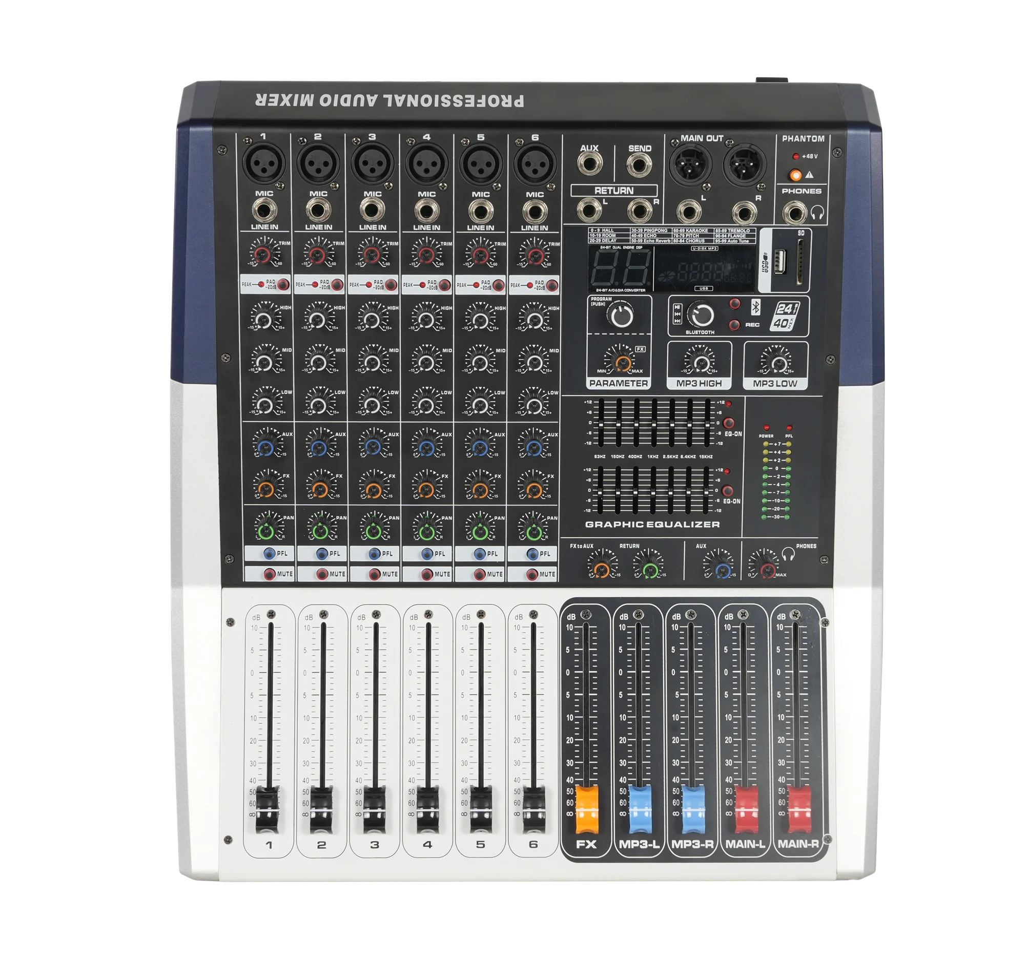 High Quality Digital 6 Channel Power USB Sound Audio Mixer Mixing Console Power Mixer