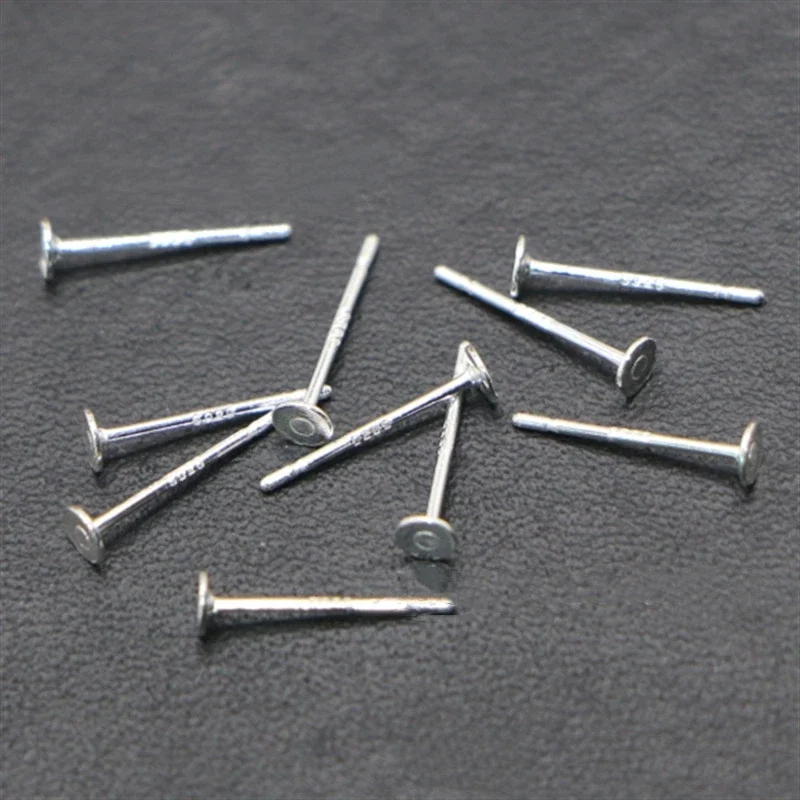 

20Pcs 3*12mm S925 Silver Earrings Peg Blank Flat Round Base Cabochon Stud Ear Posts For DIY Jewelry Making Accesories Supplies
