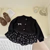 Girls'  Knot Knitted Cardigan ort Skirt Set Korean Sle Faionable Jaet Cake Skirt Trendy Autumn Outfit for Kids