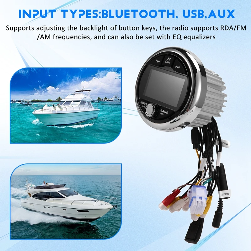 Boat Radio MP5 Marine Stereo Source Media Player AM FM RDS Receiver Video Play Bluetooth For ATV UTV SPA RZR
