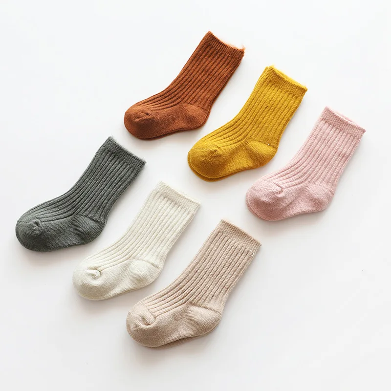 

Autumn Winter Baby Socks Children's Elastic Mid-tube Sock Cute Solid Color Pit Pattern To Keep Warm Infant Clothes Accessories