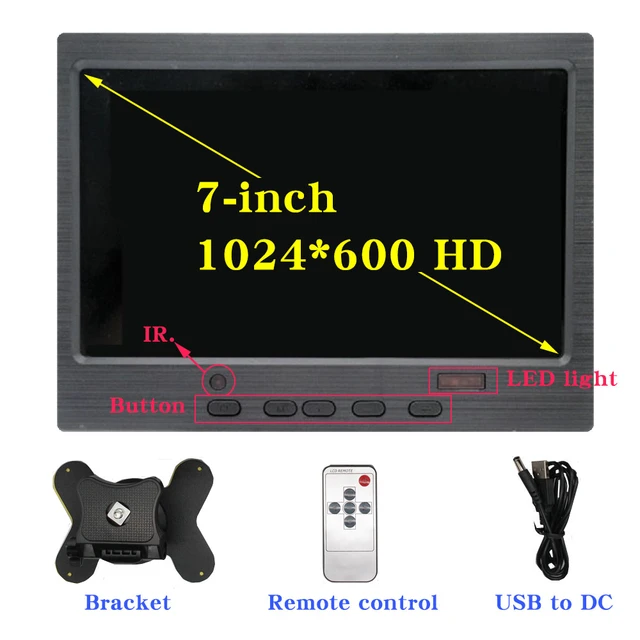 10.1 Inch IPS Security Monitor & displays,1024 x 600 Mini Monitor Small HDMI  Potable Monitor Support AV HDMI VGA USB with Built-in Dual Speaker & Remote  Control for Raspberry Pi PC CCTV