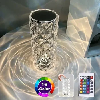 LED 크리스탈 테이블 램프, 침실 분위기 램프, 장미 조명 프로젝터, USB 터치 야간 조명, 실내 장식 조명
