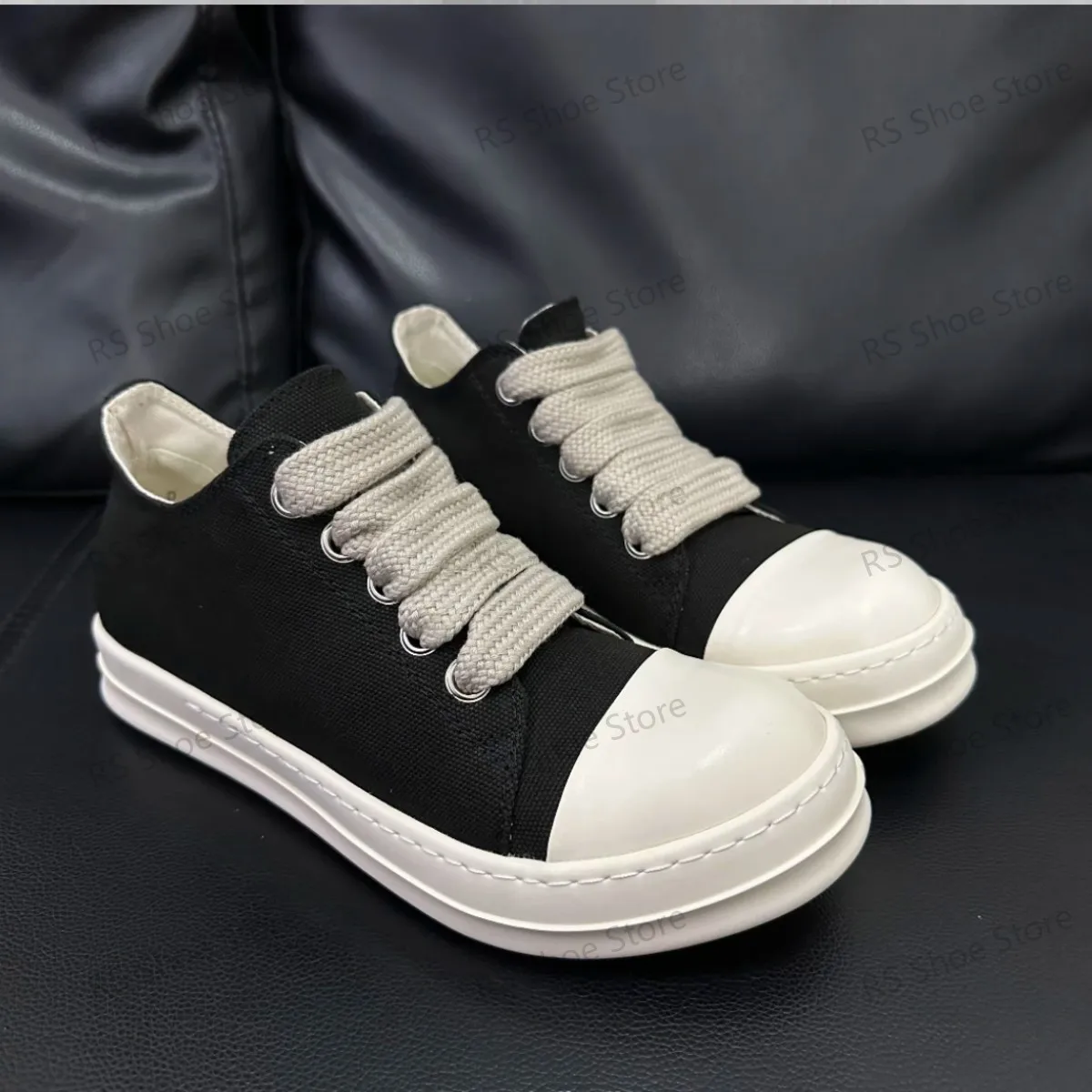 Ro Classic Designer Men Sneaker Low Top Shoe Women Black Canvas Casual Shoes Luxury Versatile Jumbo Laces Retro Flat Sneakers 6