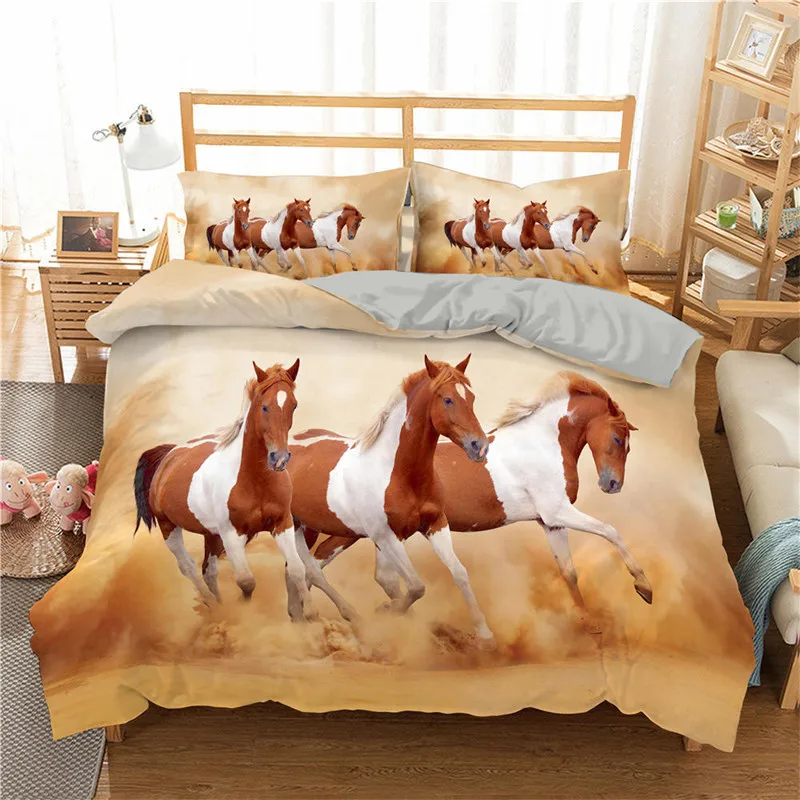 Set Di Biancheria Da Letto Con Stampa 3D Di Cavalli In Microfibra, Con Cerniera Nascosta, 200x200 Cm, Per Bambini E Ragazzi