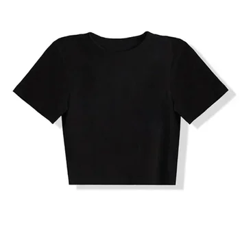صيف 2025 الصلبة الأساسية قصيرة الأكمام المرأة التي شيرت عادية أسود أبيض موضة المحاصيل تي شيرت السيدات موضة الكورية تي شيرت