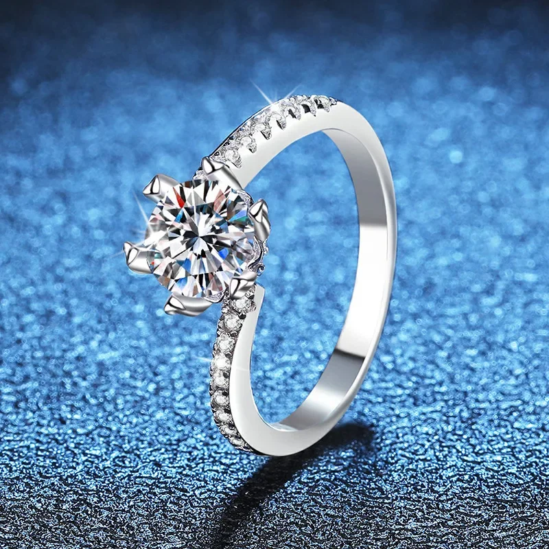 

Micropaved 1 Carat D Color Snowflake Moissanite S925 Sterling Silver Twisted Arm Women's Jewelry Luxury Engagement Wedding Ring