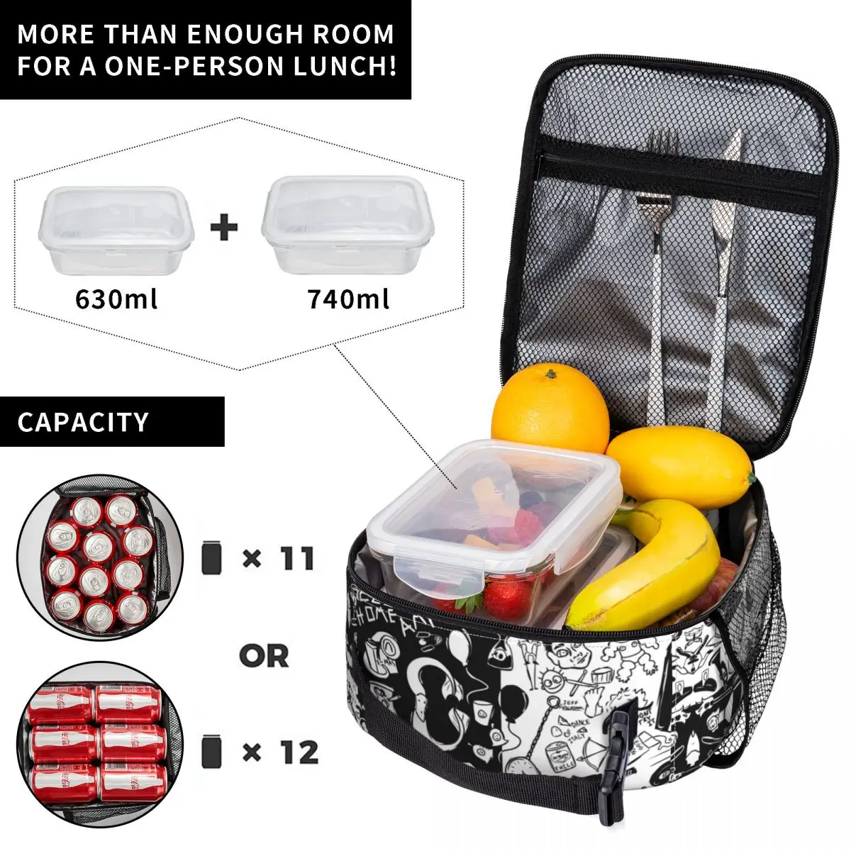 Unus Annus Memento Mori Symbol Insulated Lunch Bag Black And White Ethan Markiplier Mark Resuable Cooler Thermal Bento Box Kids